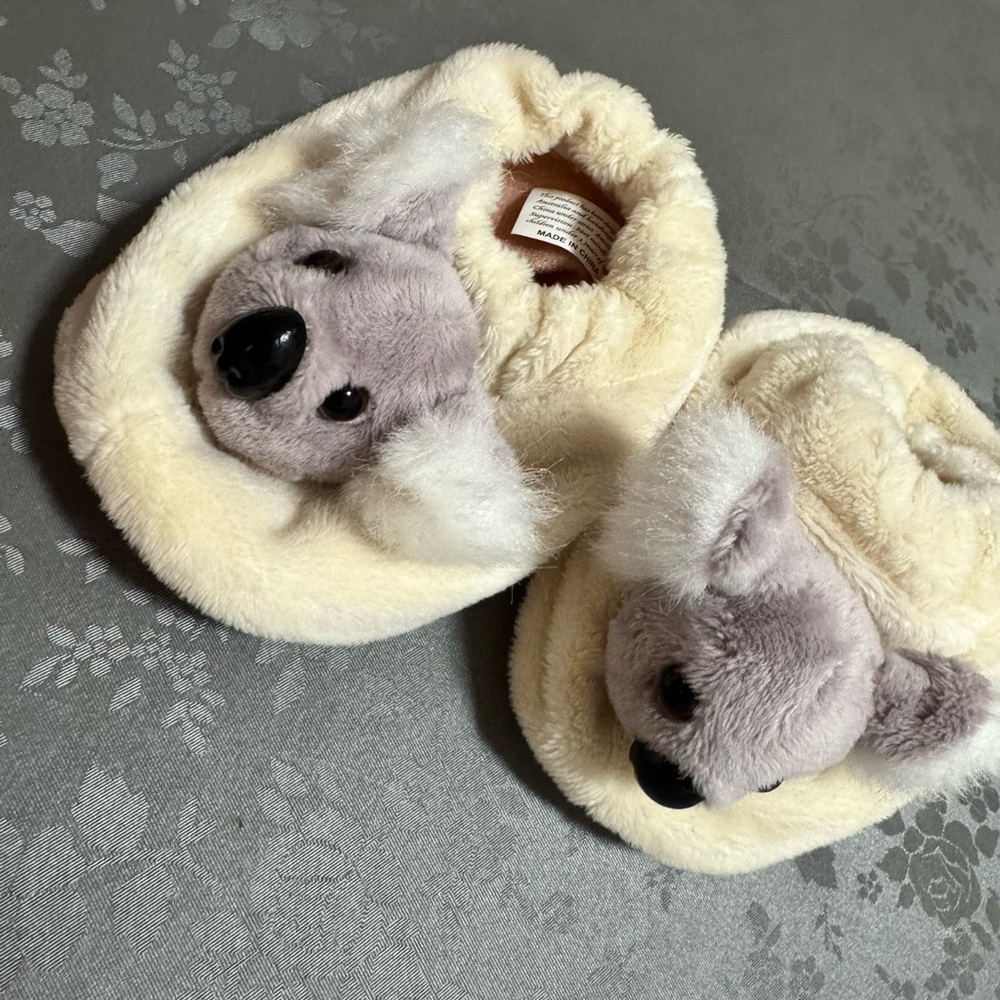 Plush Koala Slipper Booties in Cream and Gray